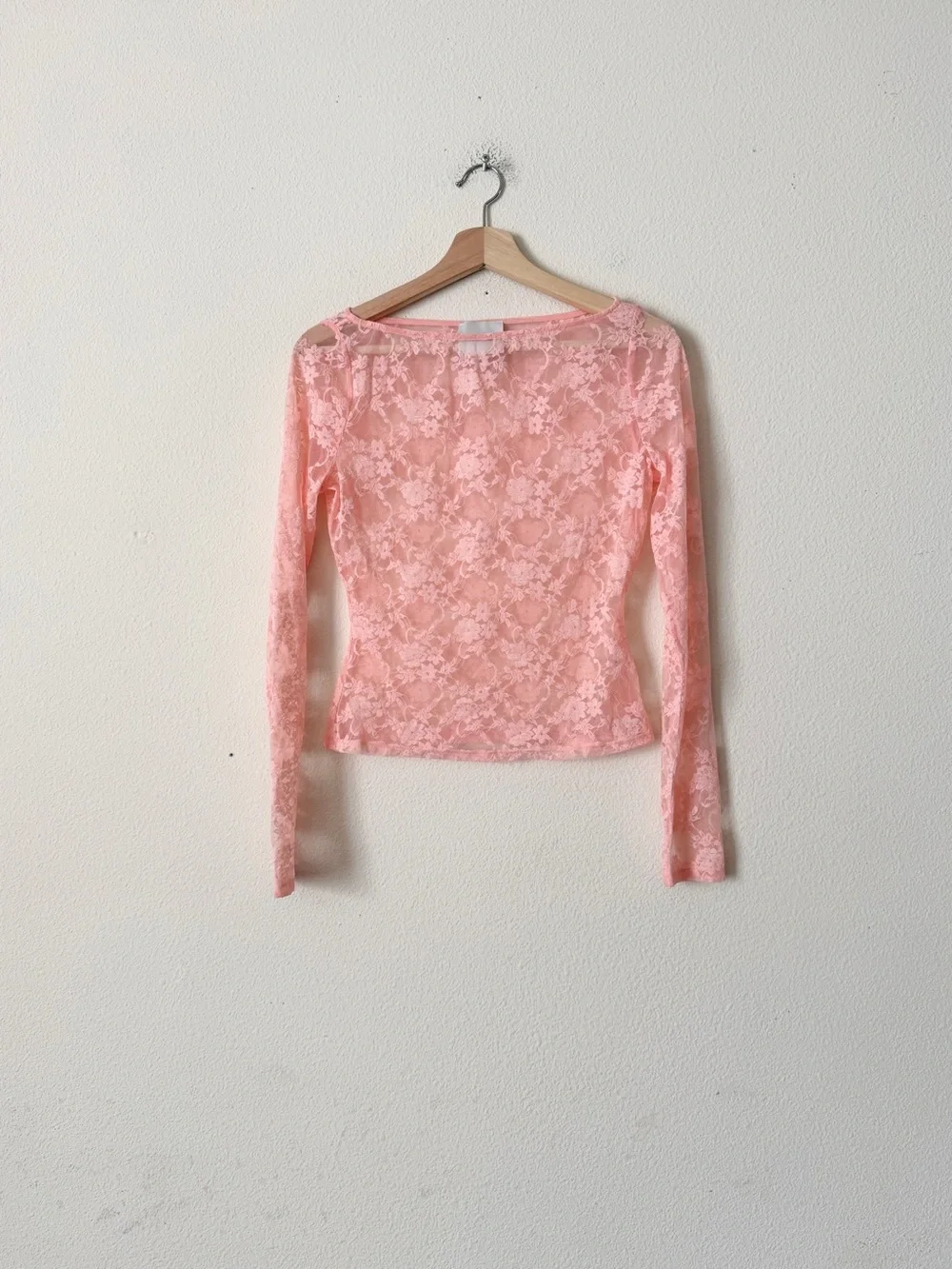 Reformation MEDIUM Adriano pink lace sheer knit long sleeve top